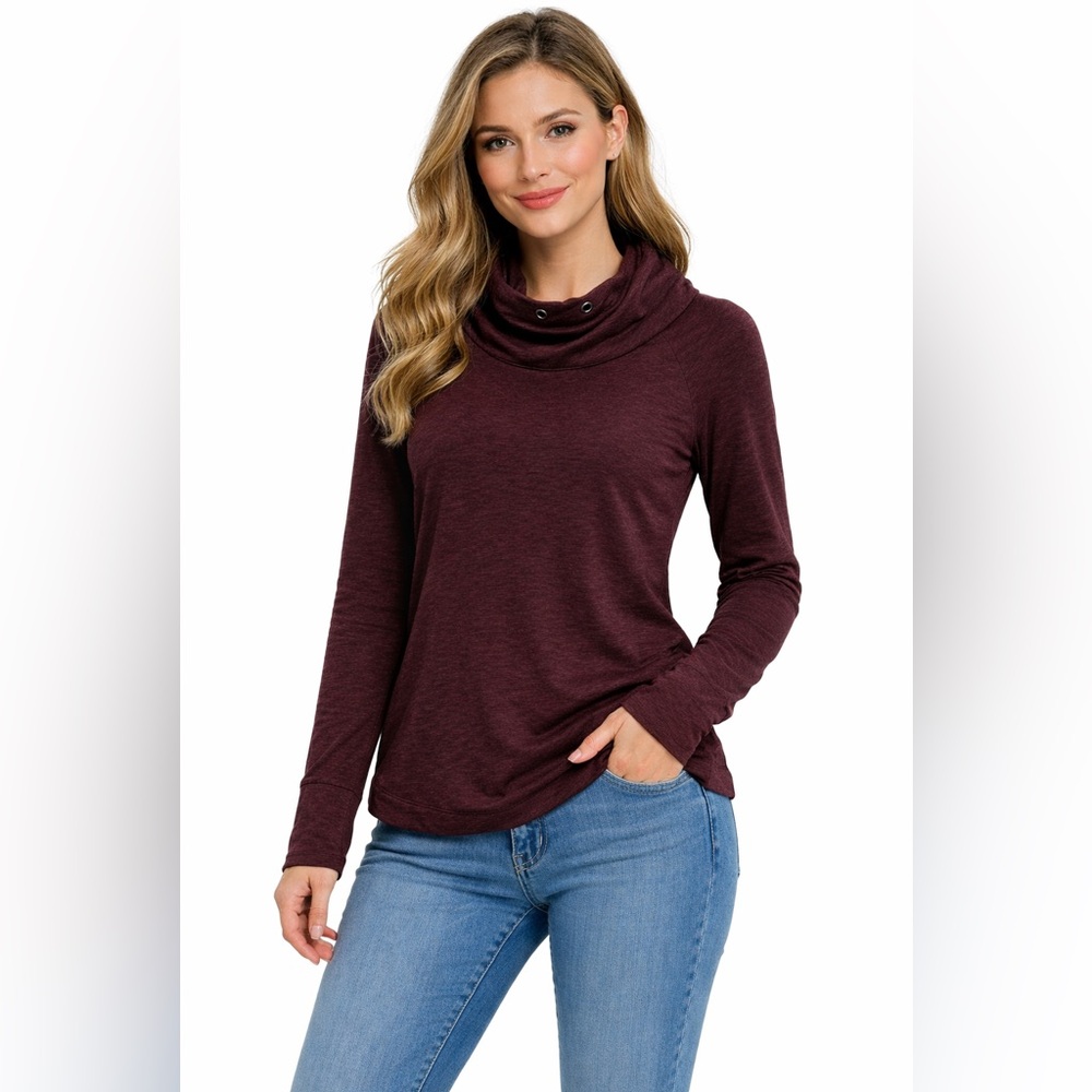 Athleta  Seamless Hoodie Size Small‎ Long Sleeve Top Burgundy Wine